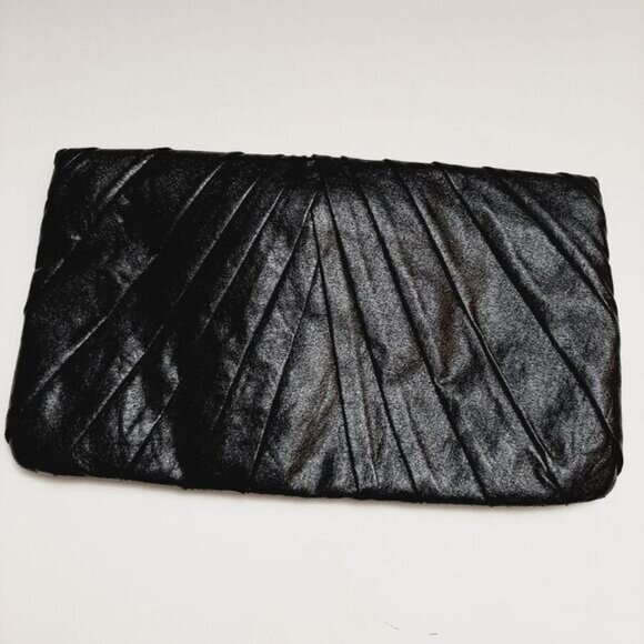 CALL IT SPRING Folded Clutch Textured Pleats Black Vegan Leather - Picture 7 of 14